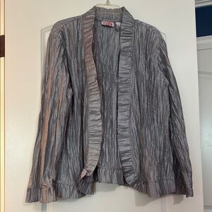 Chico's Silver Blazer with Ruffled Open Front   Size 3